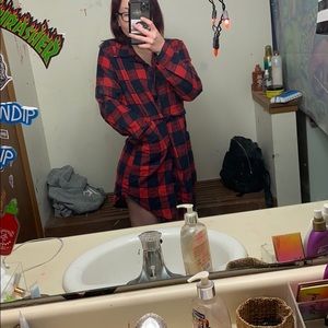 A red and navy blue flannel